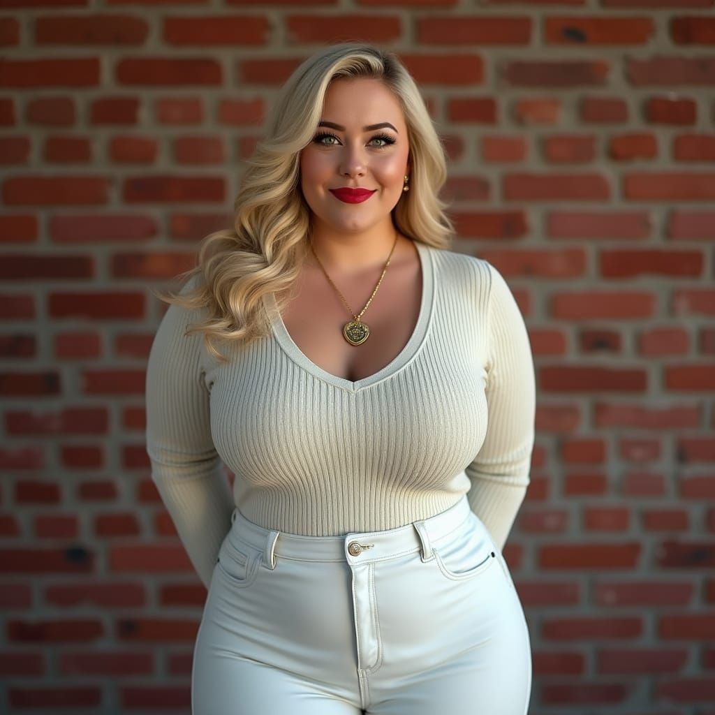 Plus Size Pinup Model in White Outfit with Red Lips