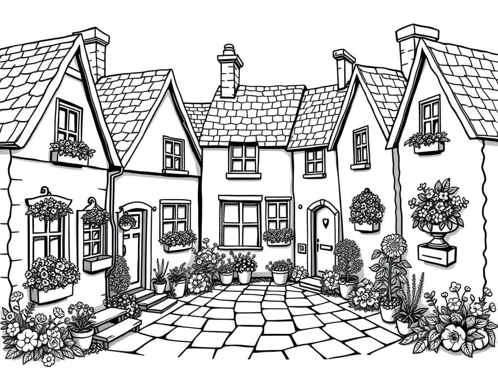 Whimsical Tattoo Design of Wonky Houses