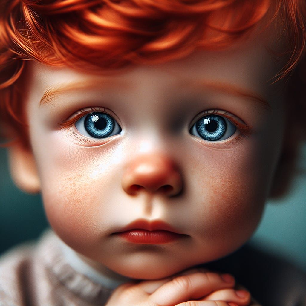 Sad Red-Haired Baby Portrait with Bound Hands