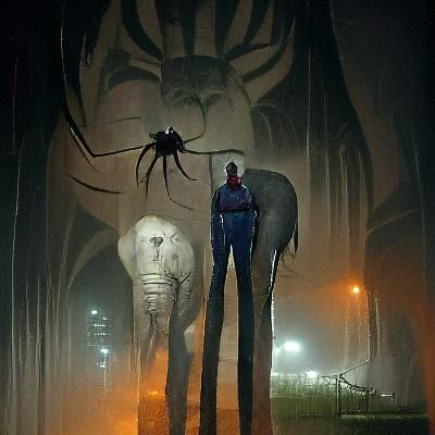 Spider, Elephant, and Giant Human Figure