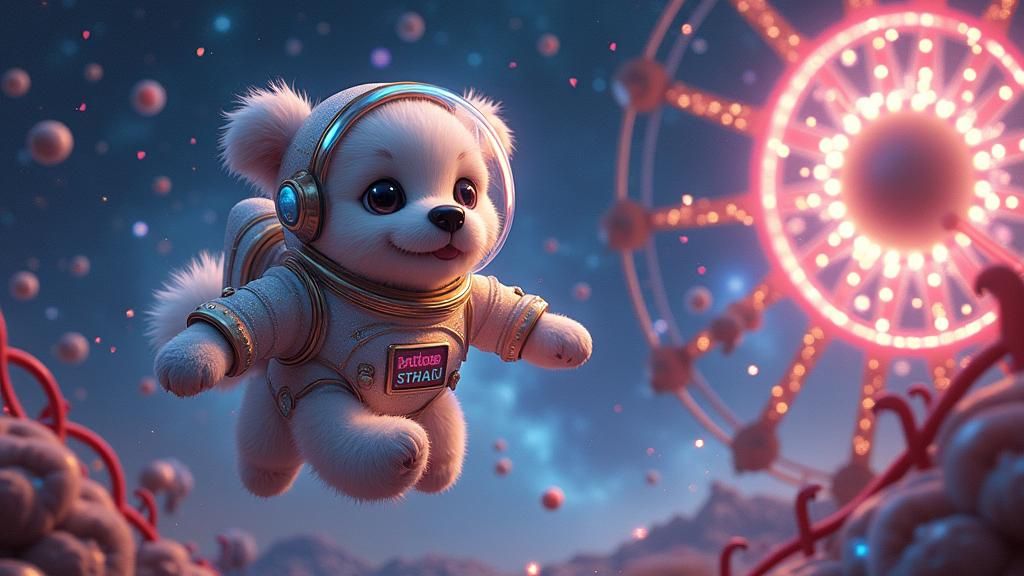 Lumi the Dog Astronaut in Cosmic Amusement Park