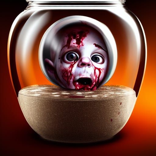 Zombie Baby Head in Formaldehyde Jar