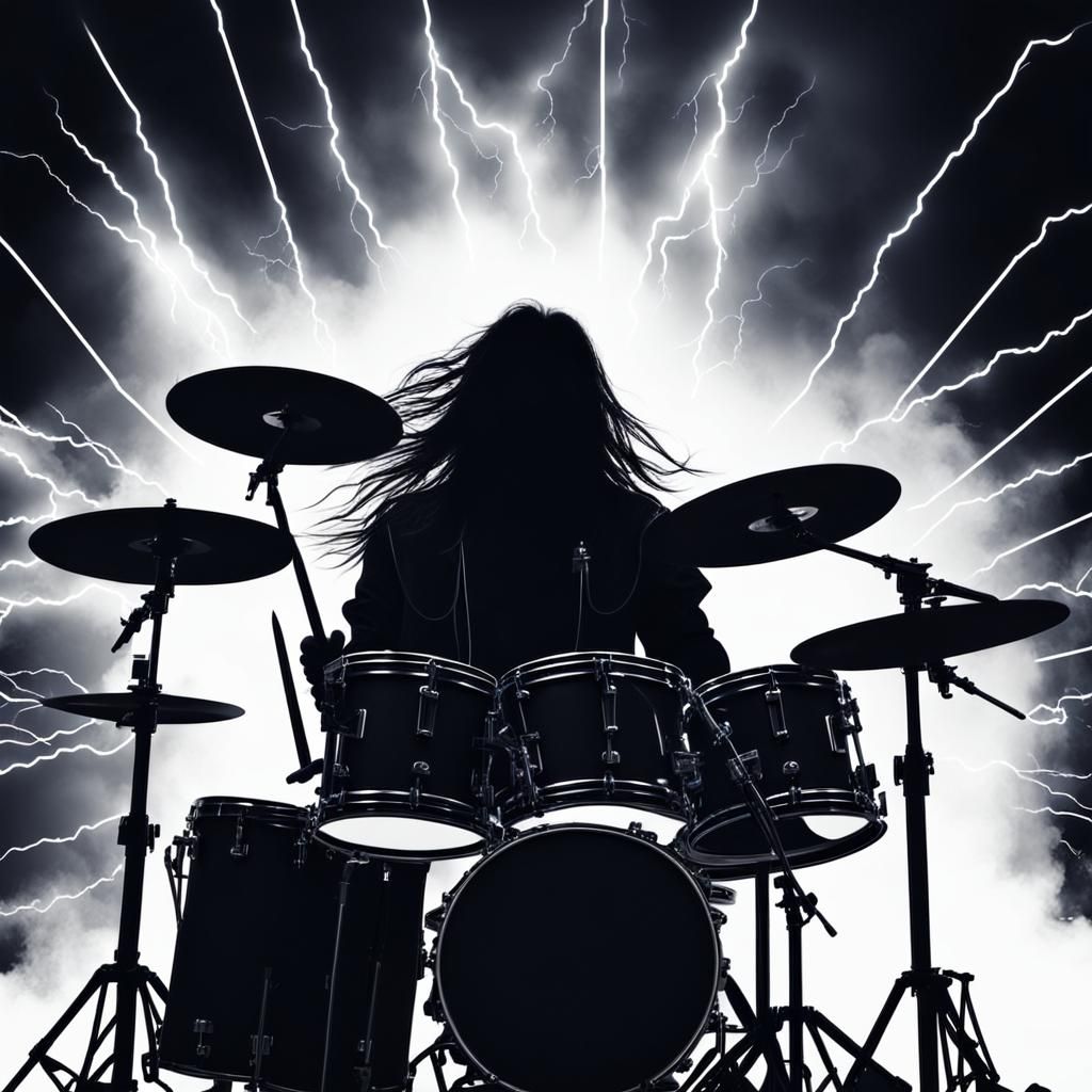 Drummer Silhouette at Rock Concert with Lightning