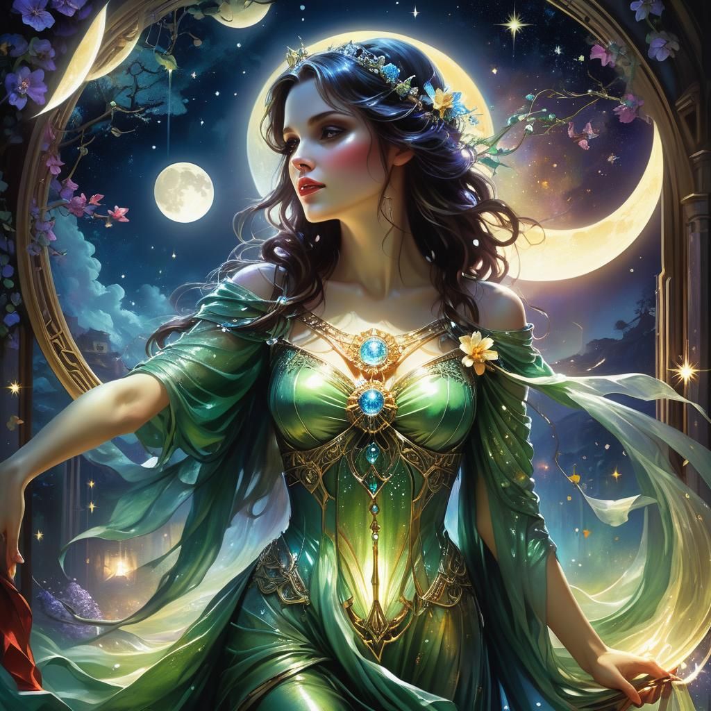 Ethereal Star Goddess in Digital Painting Style