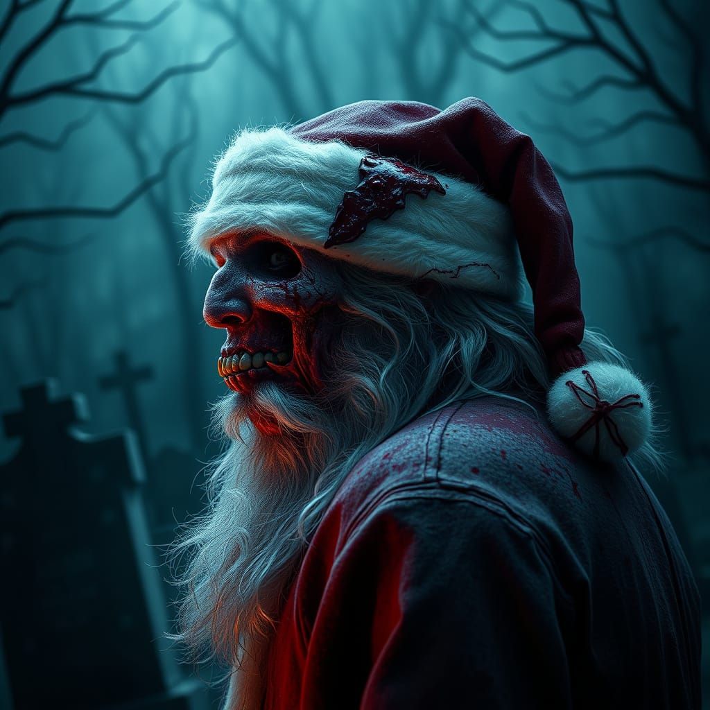 Macabre Zombie Santa in Murky Graveyard