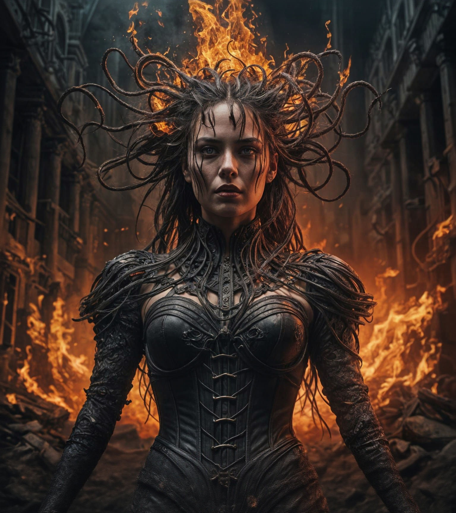 Evil Goddess of Fire in Dystopian Setting
