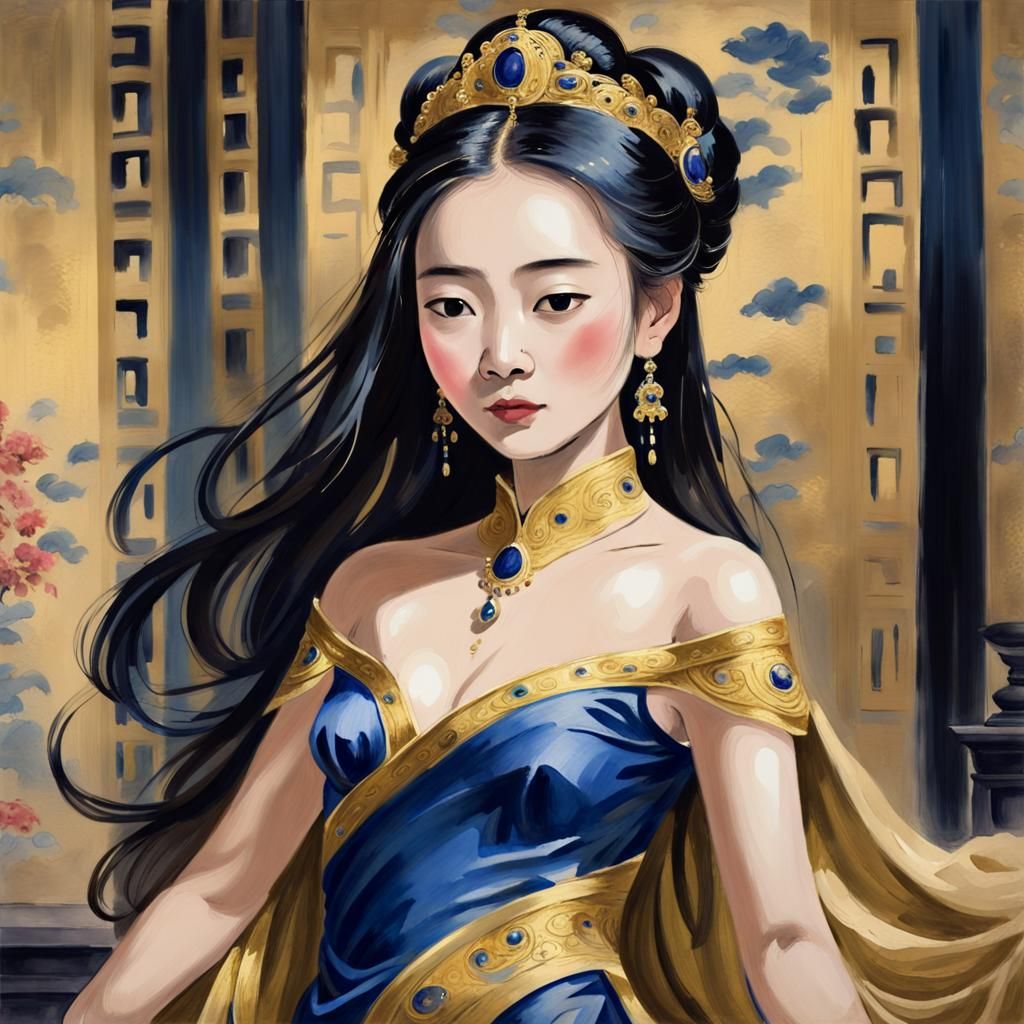 Regal Chinese Princess in Gouache Style