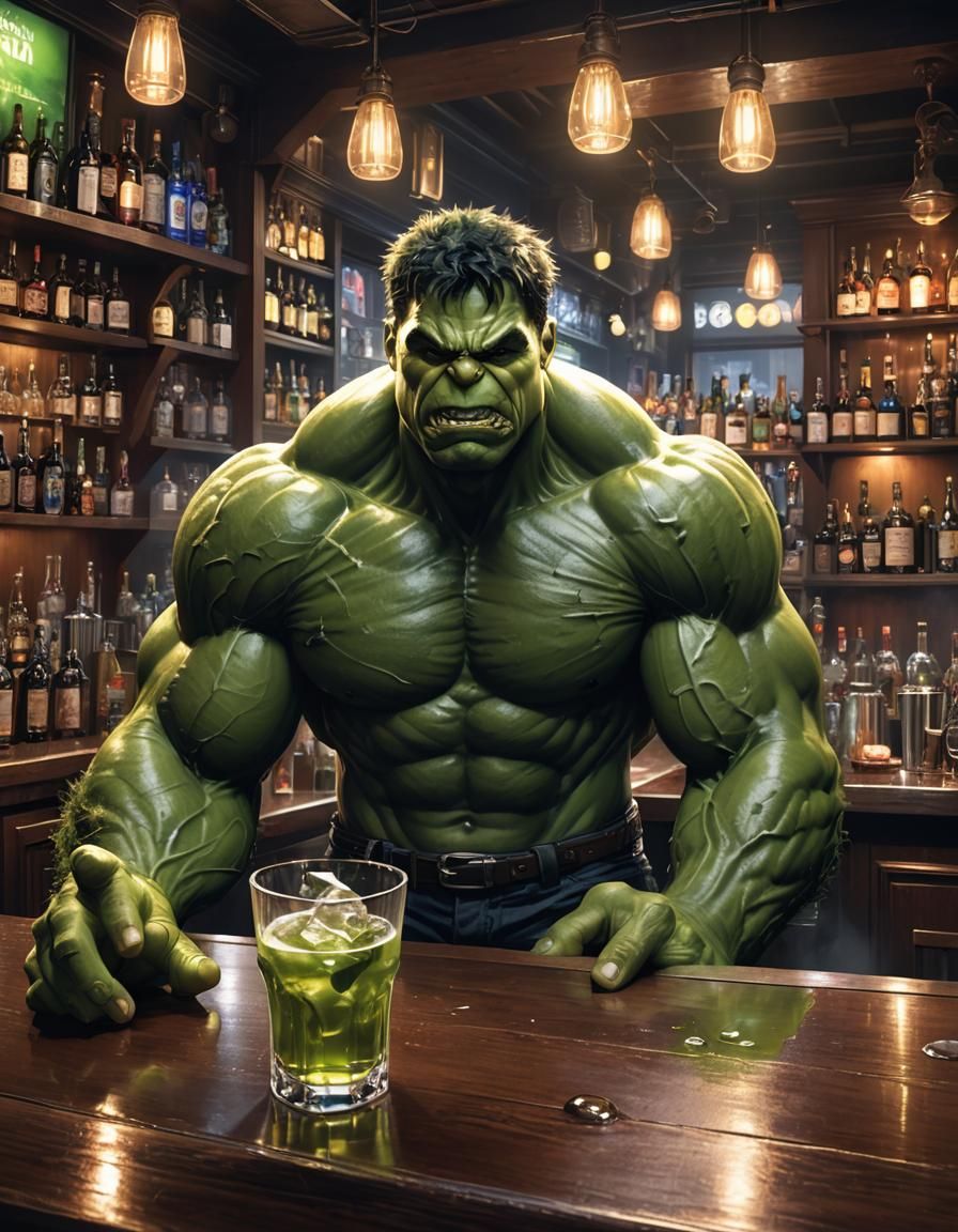 Hulk's Serious Drink: Hyperdetailed Digital Illustration