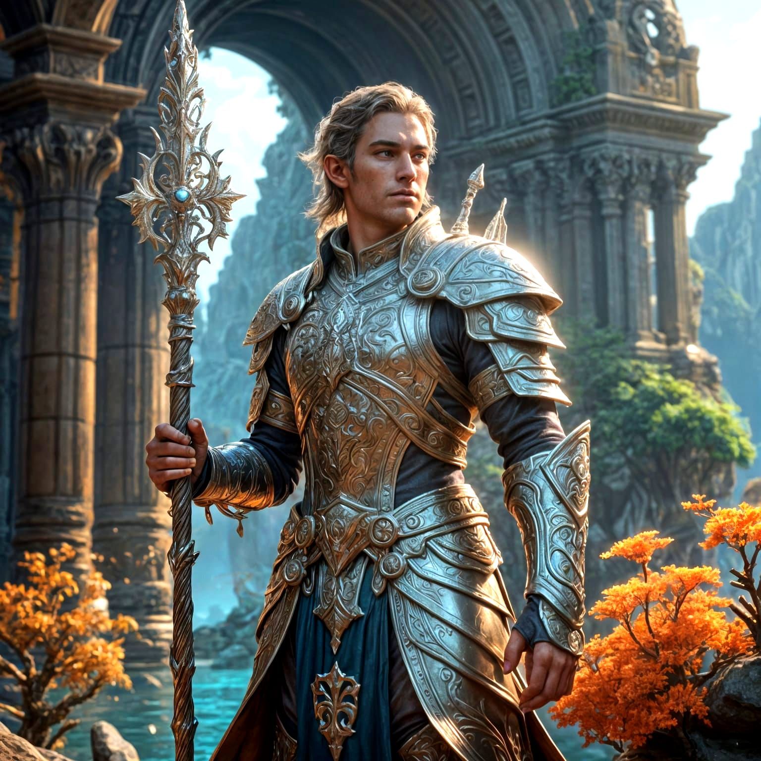 Regal Elven Warrior Overlooks Shimmering Underwater Realm in...