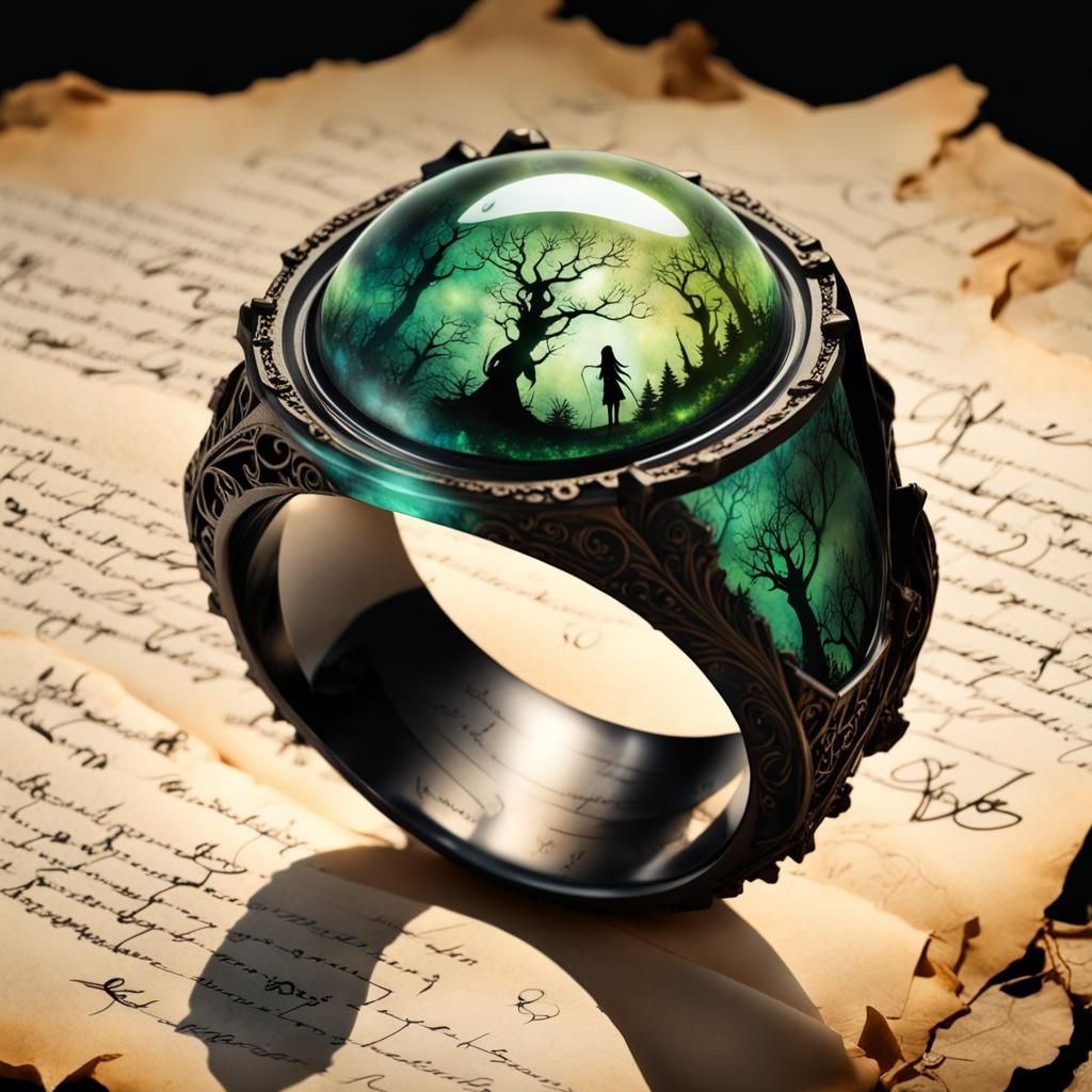 Luminescent Elven Ring on Parchment in Double Exposure