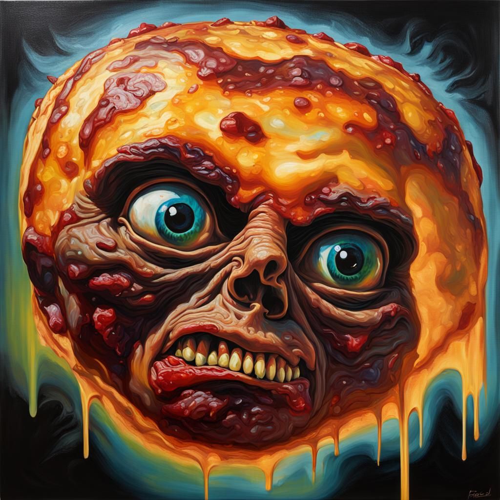 Disturbing Pizza Face in Photorealistic Oil Painting