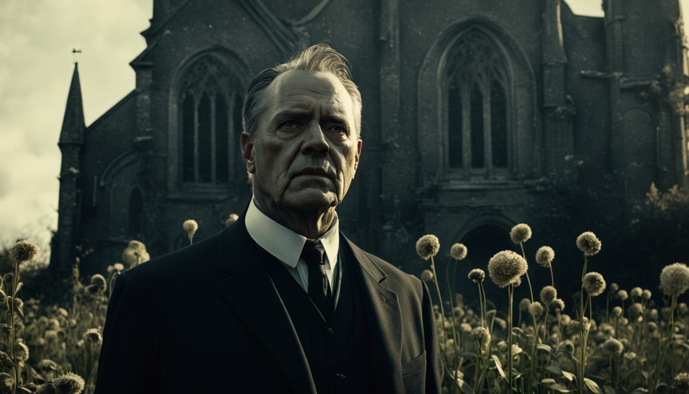 Evil Preacher in Dead Garden: Cinematic Film Still