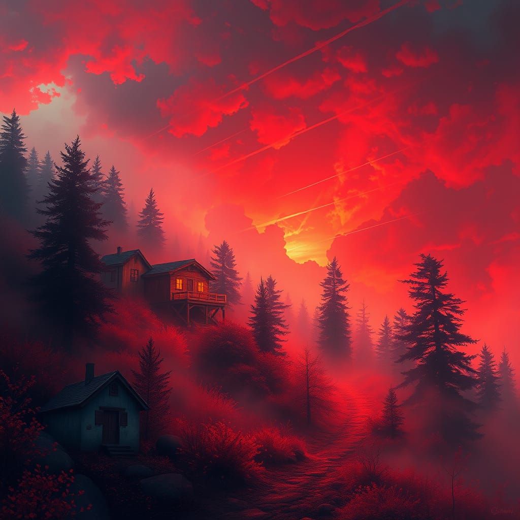 Ethereal Fiery Red Landscape in a Digital Art Style