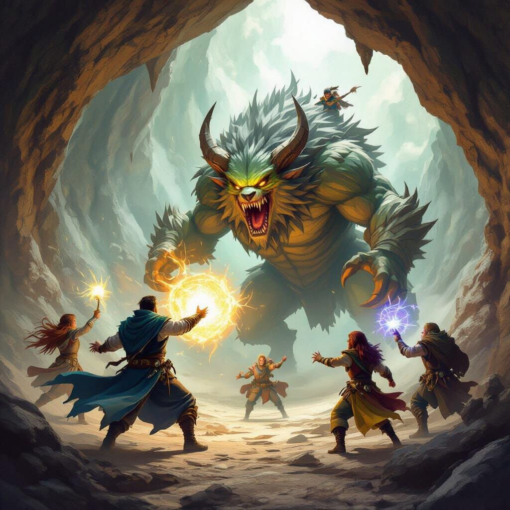 Adventurers Battle Chimera in Cavernous Area 16