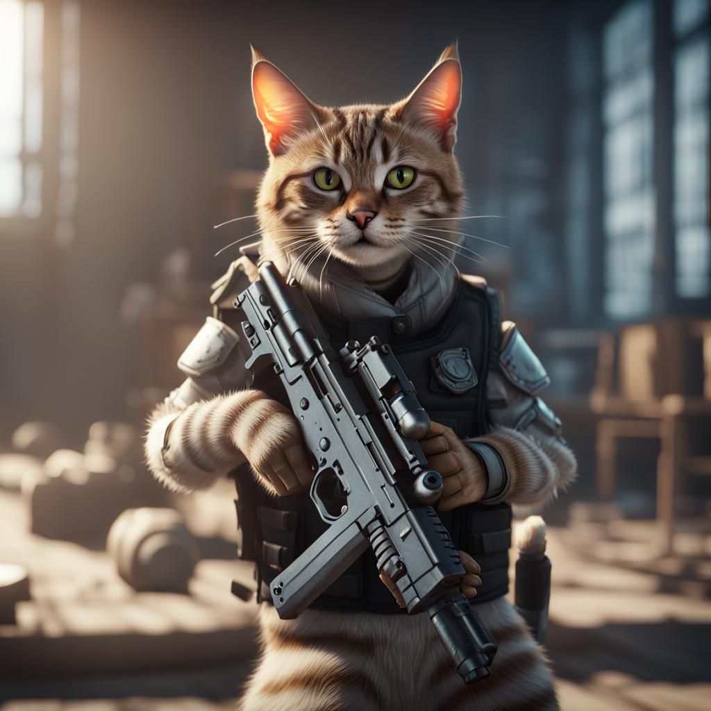 Cat Gangster with Gun in 3D Cinematic Style