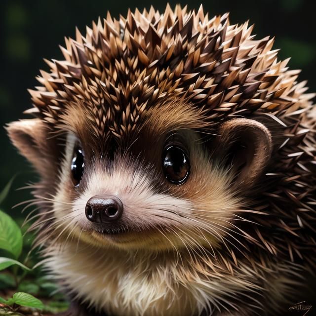 Cute Baby Hedgehog Portrait in Whimsical Style