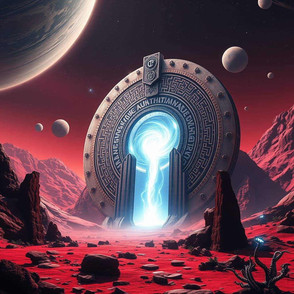 Ancient Star Gate in Crimson Alien Landscape