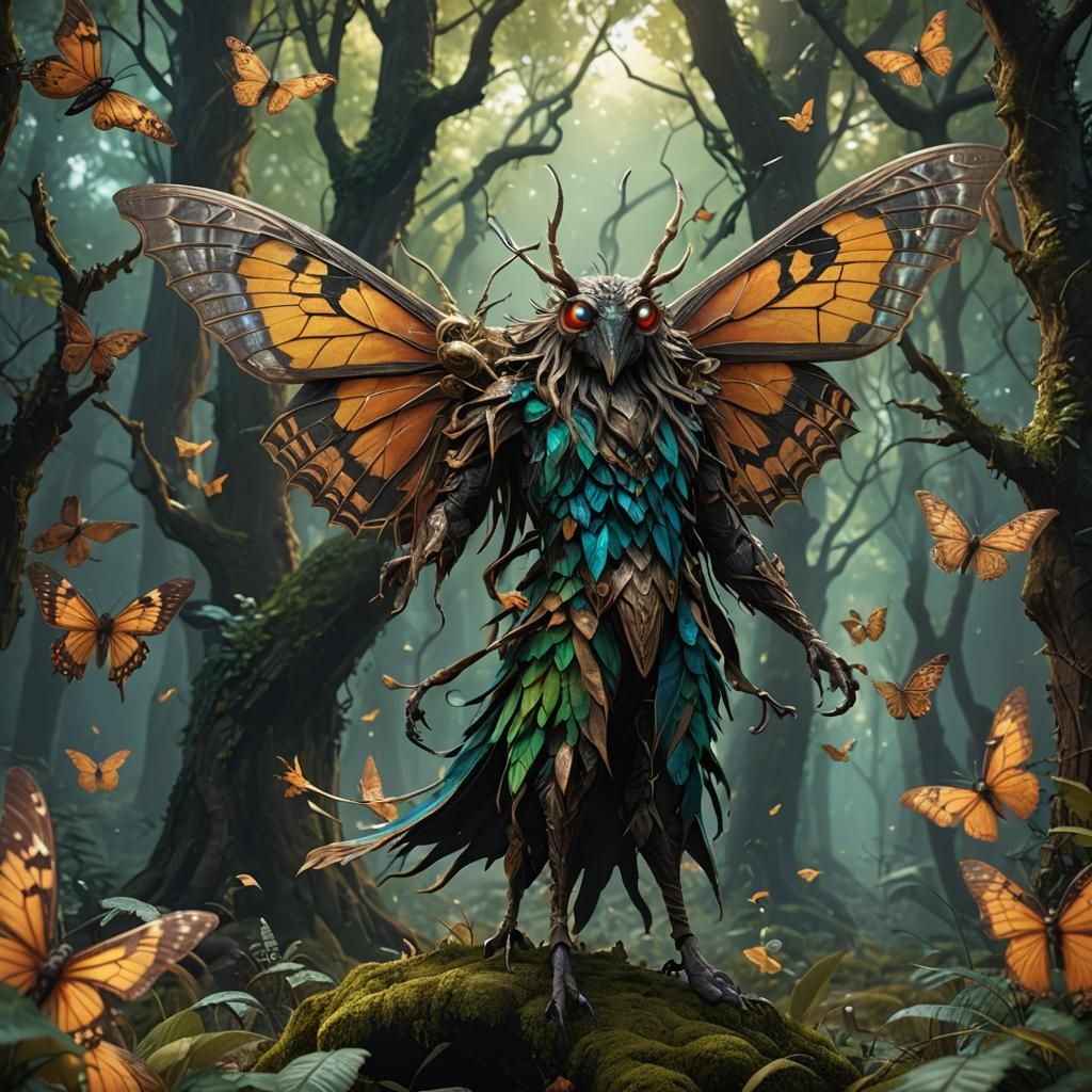 Moth Griffin: Mythical Forest Creature in Matte Painting