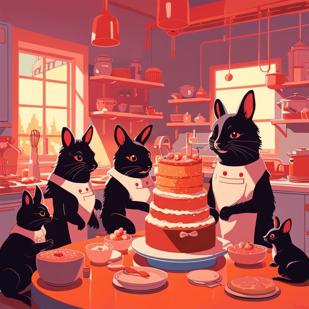 Animals Baking Cake in Pixar Animation Style