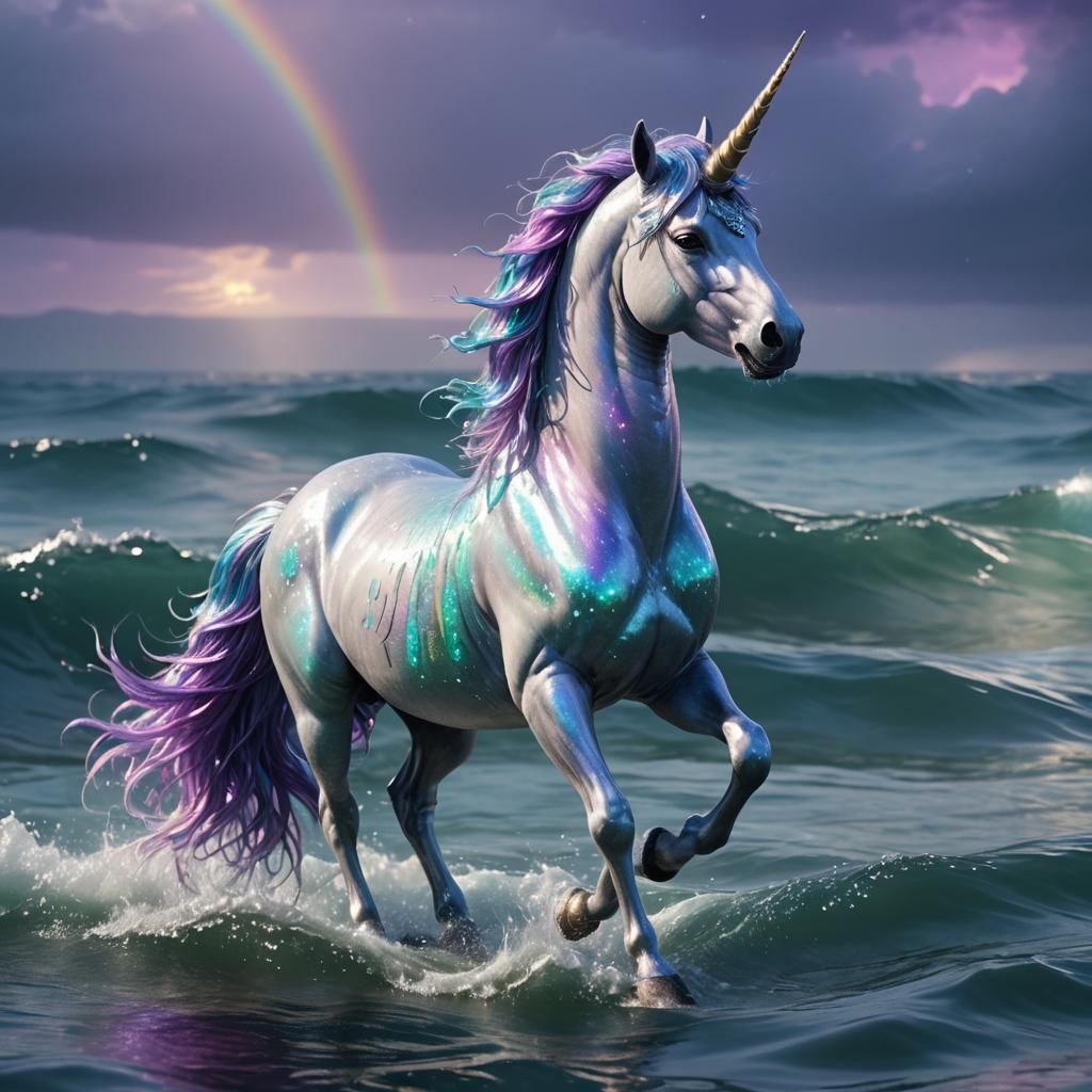 Oceanic Unicorn Fantasy in Bioluminescent Colors