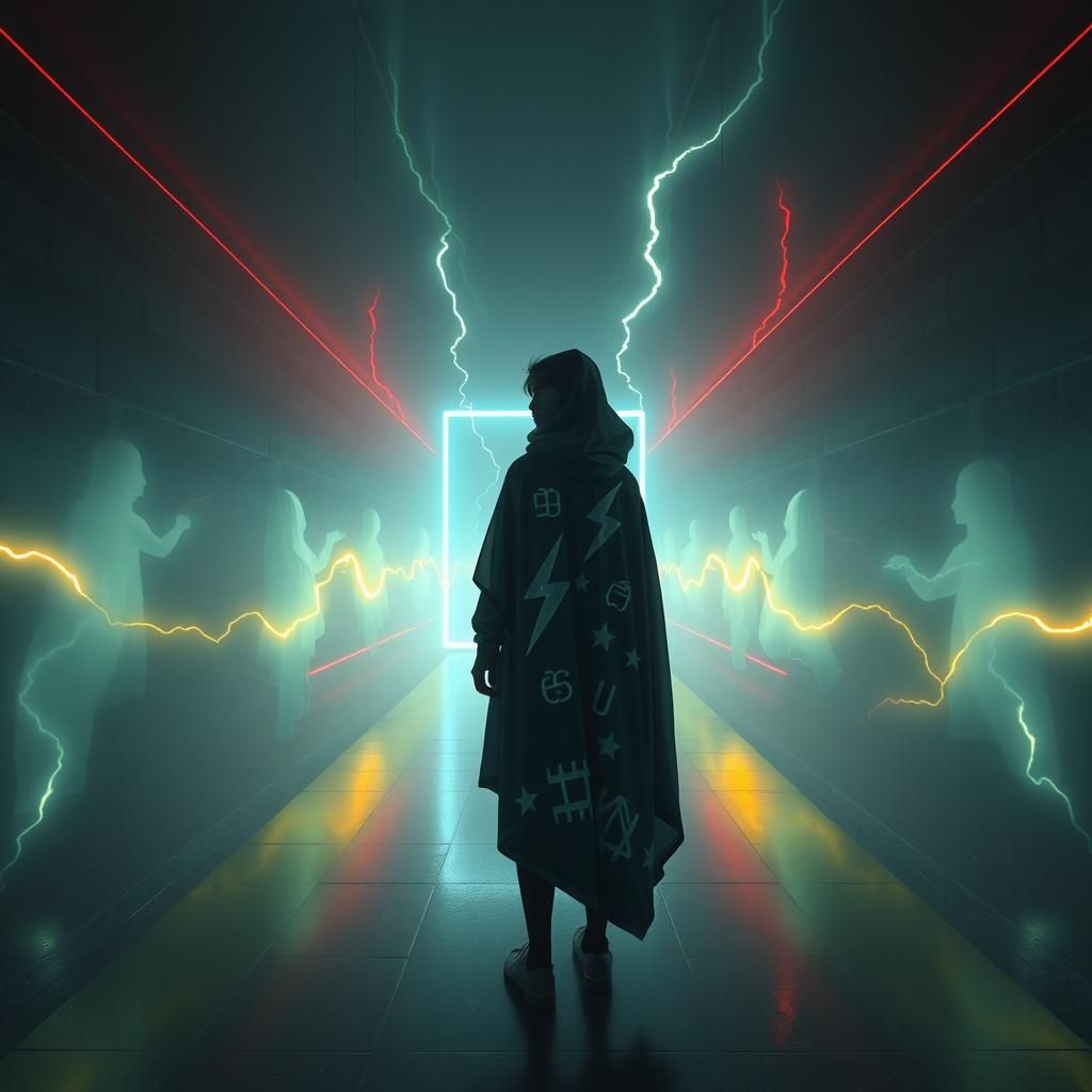 Neon Dystopian City on Forest Planet in Cyberpunk Style