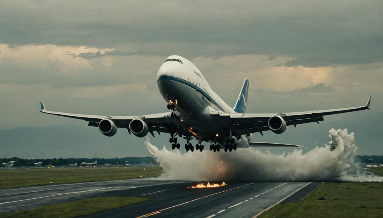 Boeing 747 Takeoff: Cinematic Film Still