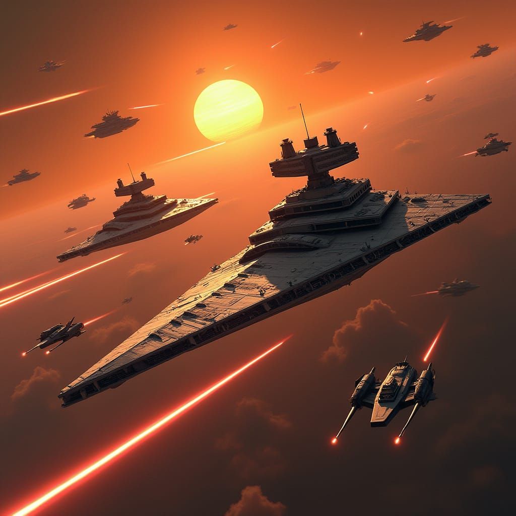 Epic Star Wars Style Space Battle in Hyperrealism
