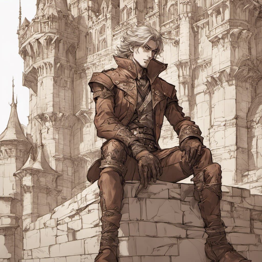 Handsome Prince in Armor, Line Art Illustration