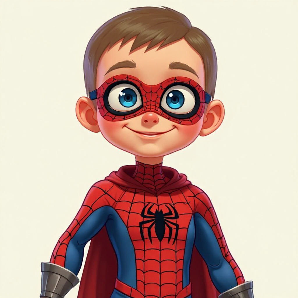 Heroic Boy in Spiderman Costume: Cartoon Illustration
