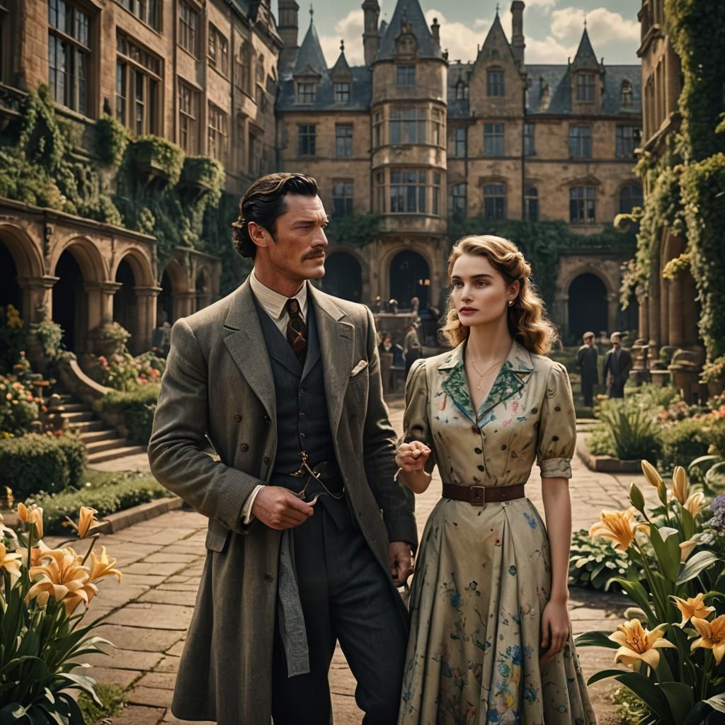 Lily James and Luke Evans in 1940s Matte Painting