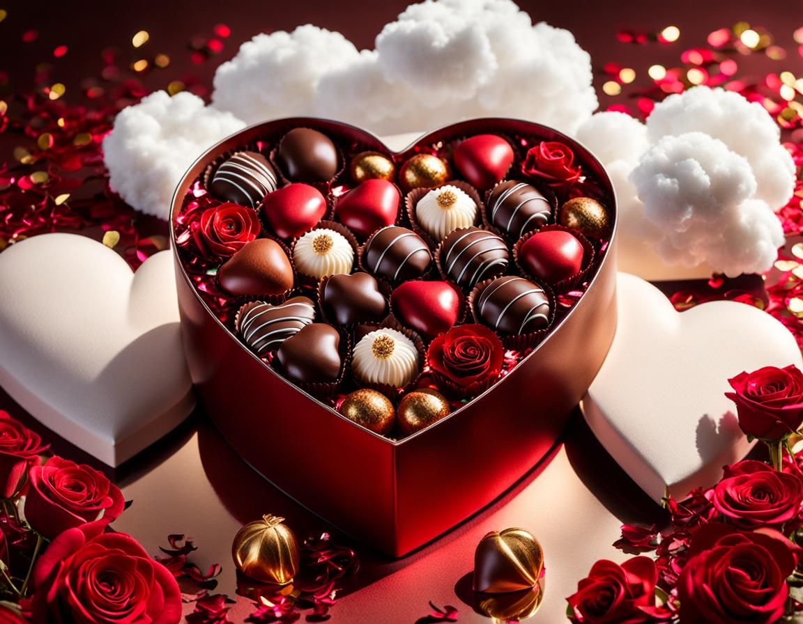 Heart-Shaped Chocolates and Roses in Cinematic Lighting