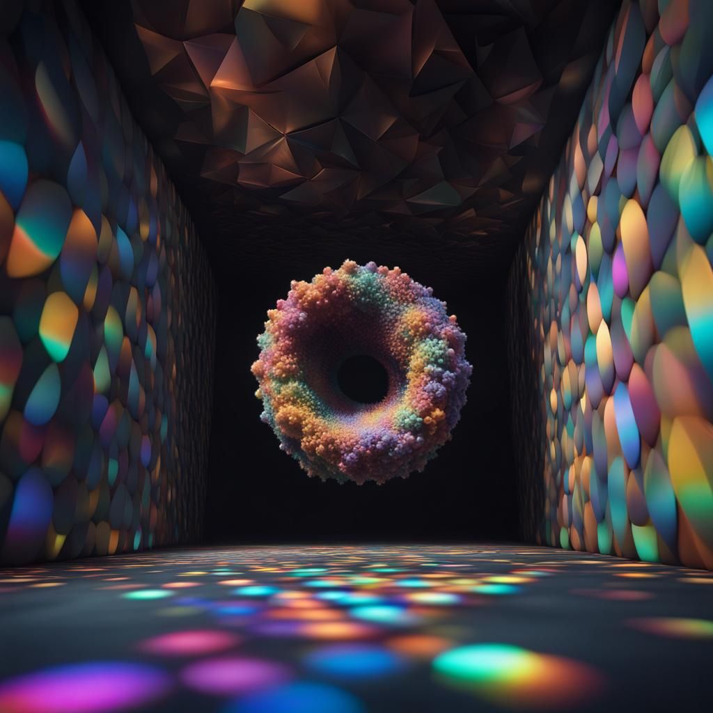 Colorful Mandelbrot Fractal in Dark Hall with Volumetric Lig...