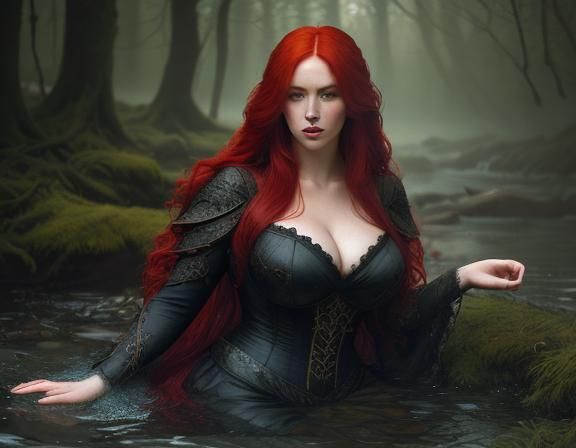 Woman Bathing in Stream, Pre-Raphaelite Style