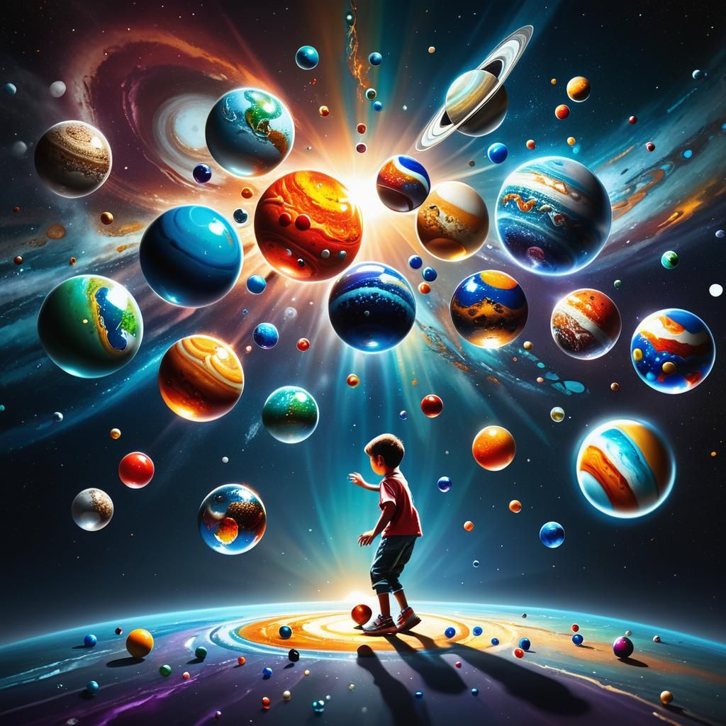 Planetary Marbles: Hyper-Realistic Digital Art of Child's Ga...