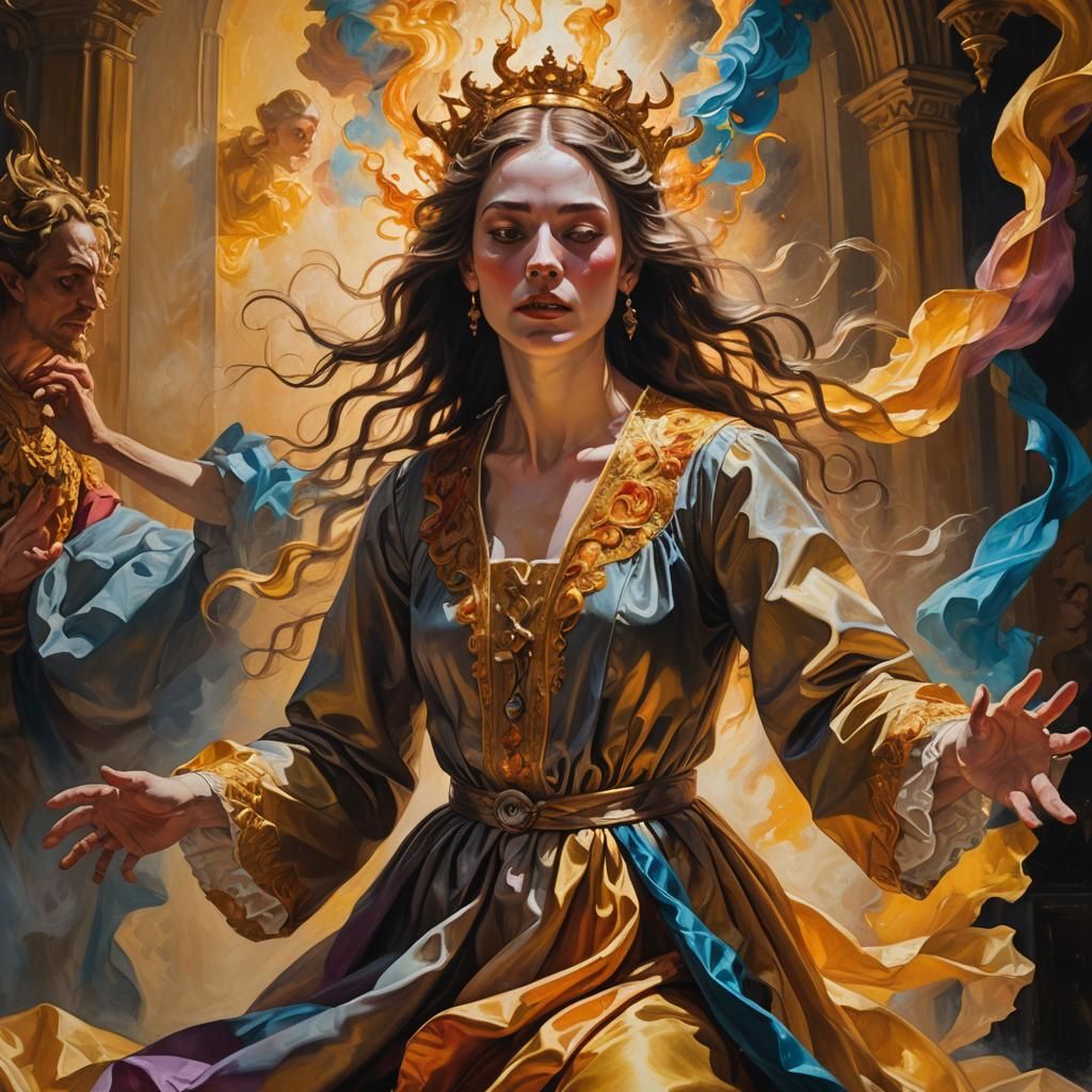 Priest Exorcising Demons in Baroque Oil Painting