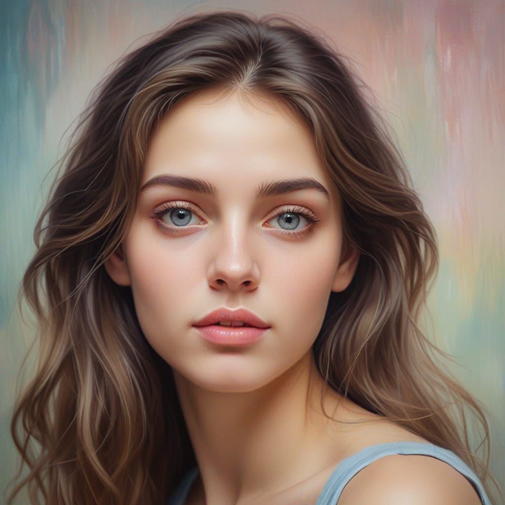 Surrealist Portrait of a Young Woman with Gentle Eyes