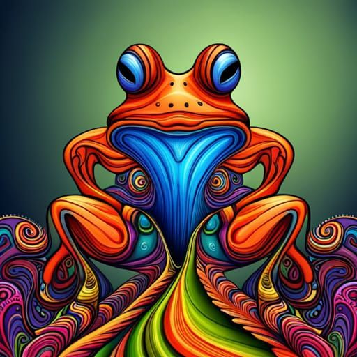 Psychedelic Frog on Mushroom Trip: Surreal Digital Art