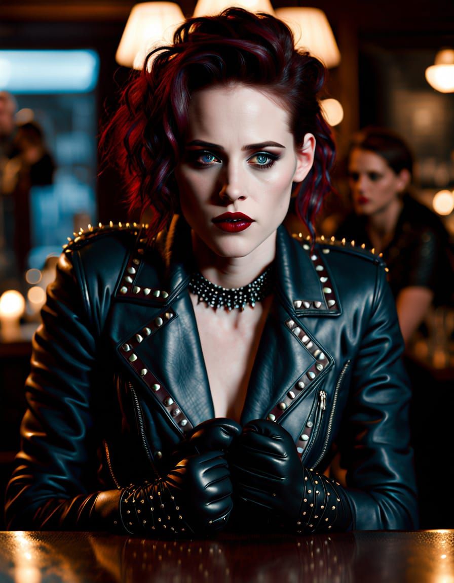Moody Portrait of a Woman in Leather Jacket