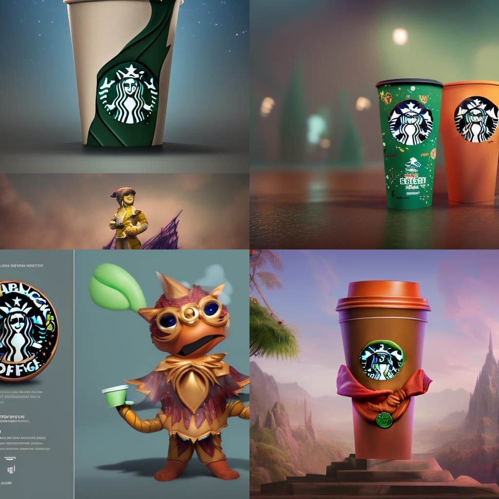Starbucks Cup Mascot Costume: Detailed Matte Painting