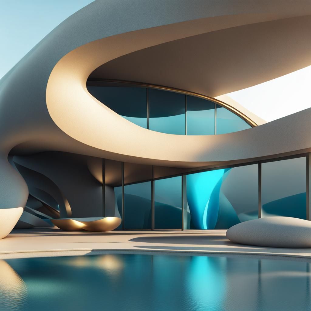 Minimalist Architecture Meets Flying Rocks in Iridescent Ren...