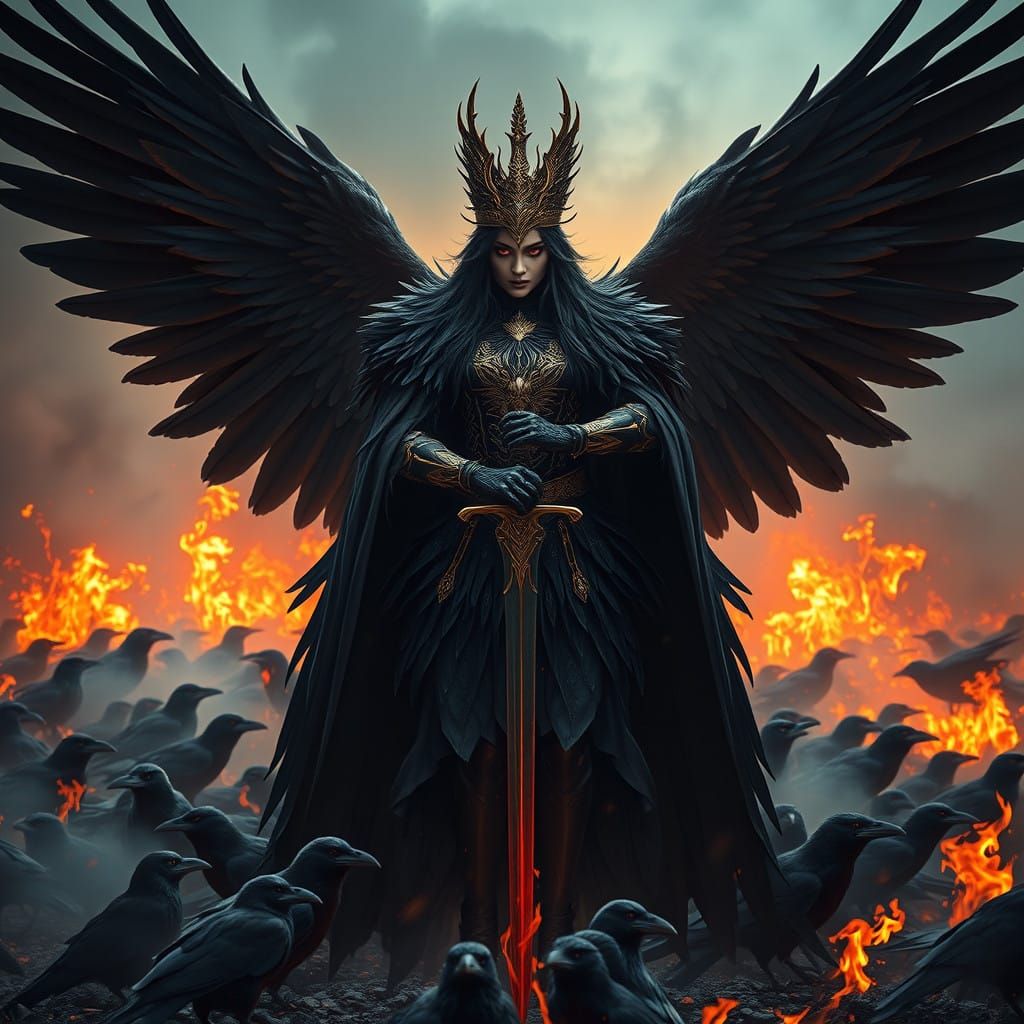 Mysterious Raven Goddess with Celestial Majesty