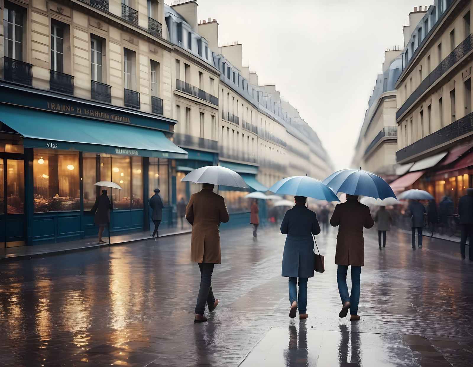 Paris Street Scene in the Rain
