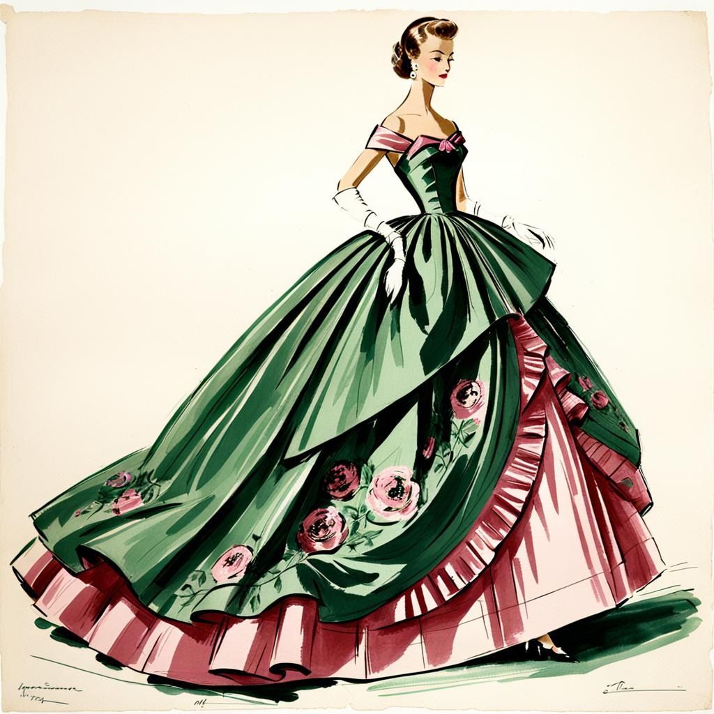 Haute Couture Gown in Silk Taffeta, 1956