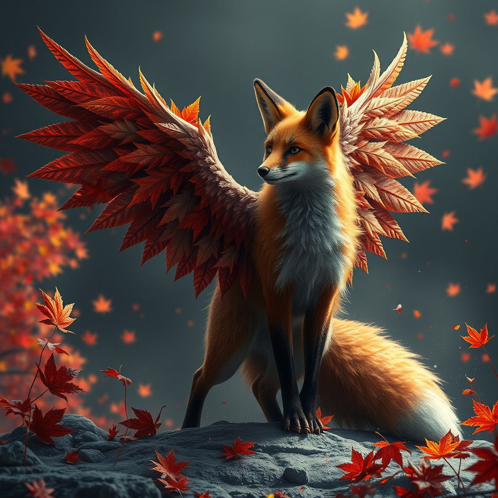 Maple-Winged Fox: Detailed Fantasy Concept Art