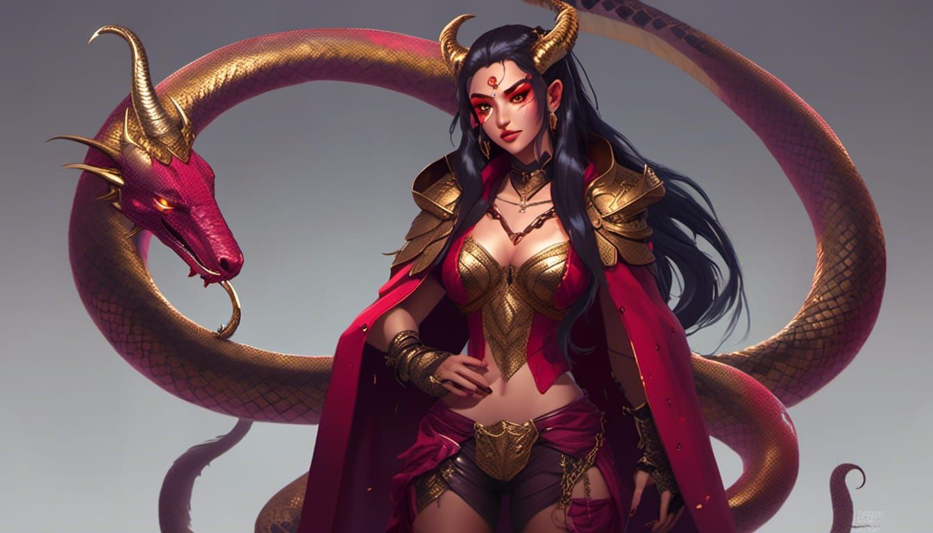 Tiefling Warrior Concept Art with Dragon Features
