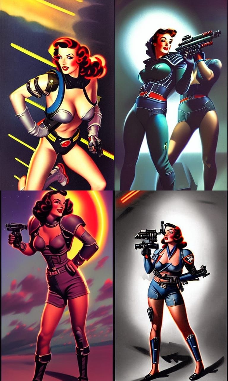 Female Space Marine in Retro Comic Art Style
