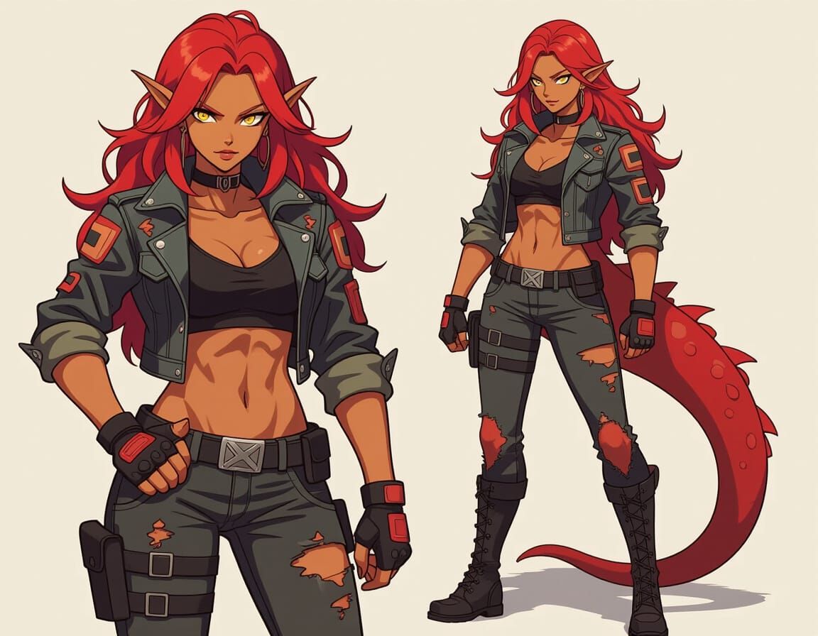 Sci-Fi Salamander Woman in Anime Semi-Realism Style