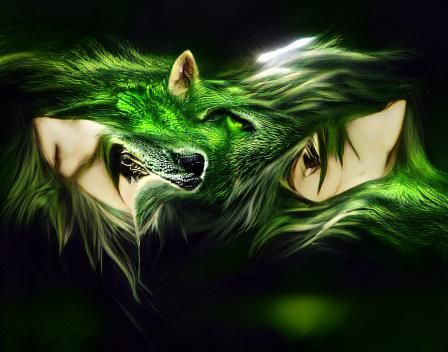 Vibrant Green Wolf Generated by AI