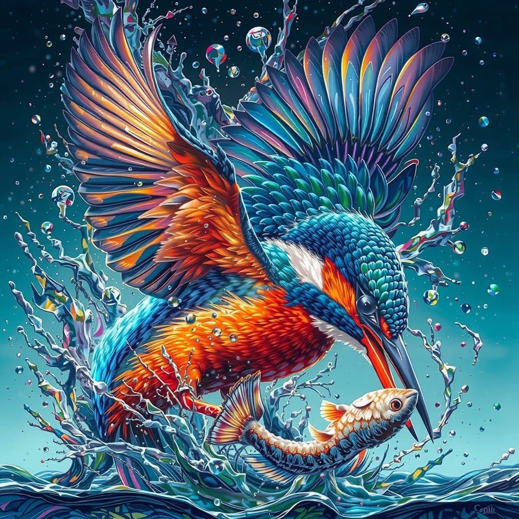 Kingfisher in Whimsical Forest Scene