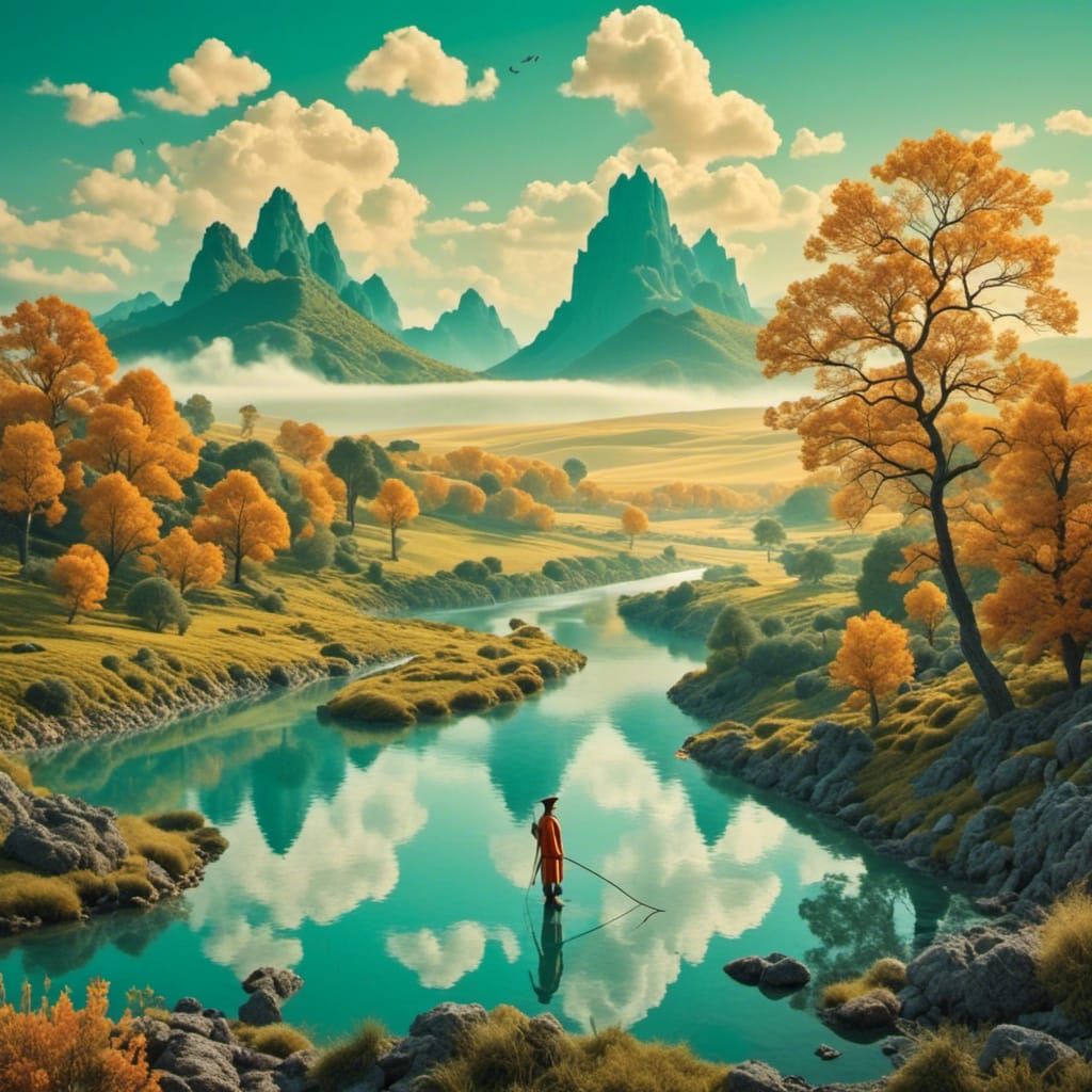 Philosopher Fishing at the Horizon, in Pop Art Style